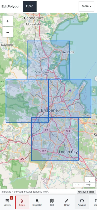 Current EditPolygon mobile interface with map and mobile layer or tool controls